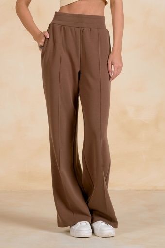 Scuba Pants w/ Elastic Waistband, Color: Light Brown, Size: Small