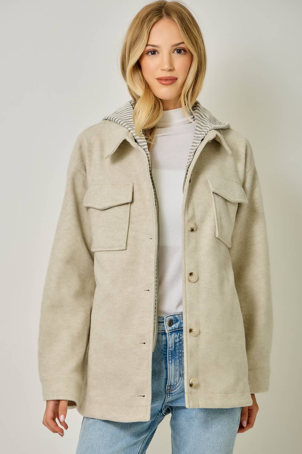 Twofer Hoodie Coat, Color: Oatmeal, Size: Small