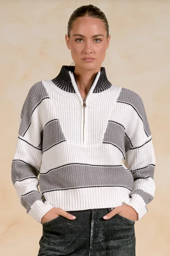 Color Block Quarter Zip Sweater, Color: Grey, Size: Small
