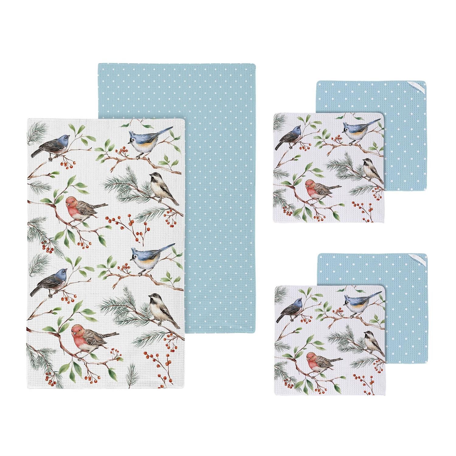 Quick Dry Kitchen Towel Gift Set - Songbirds - 1 Towel, 2 Dishcloths