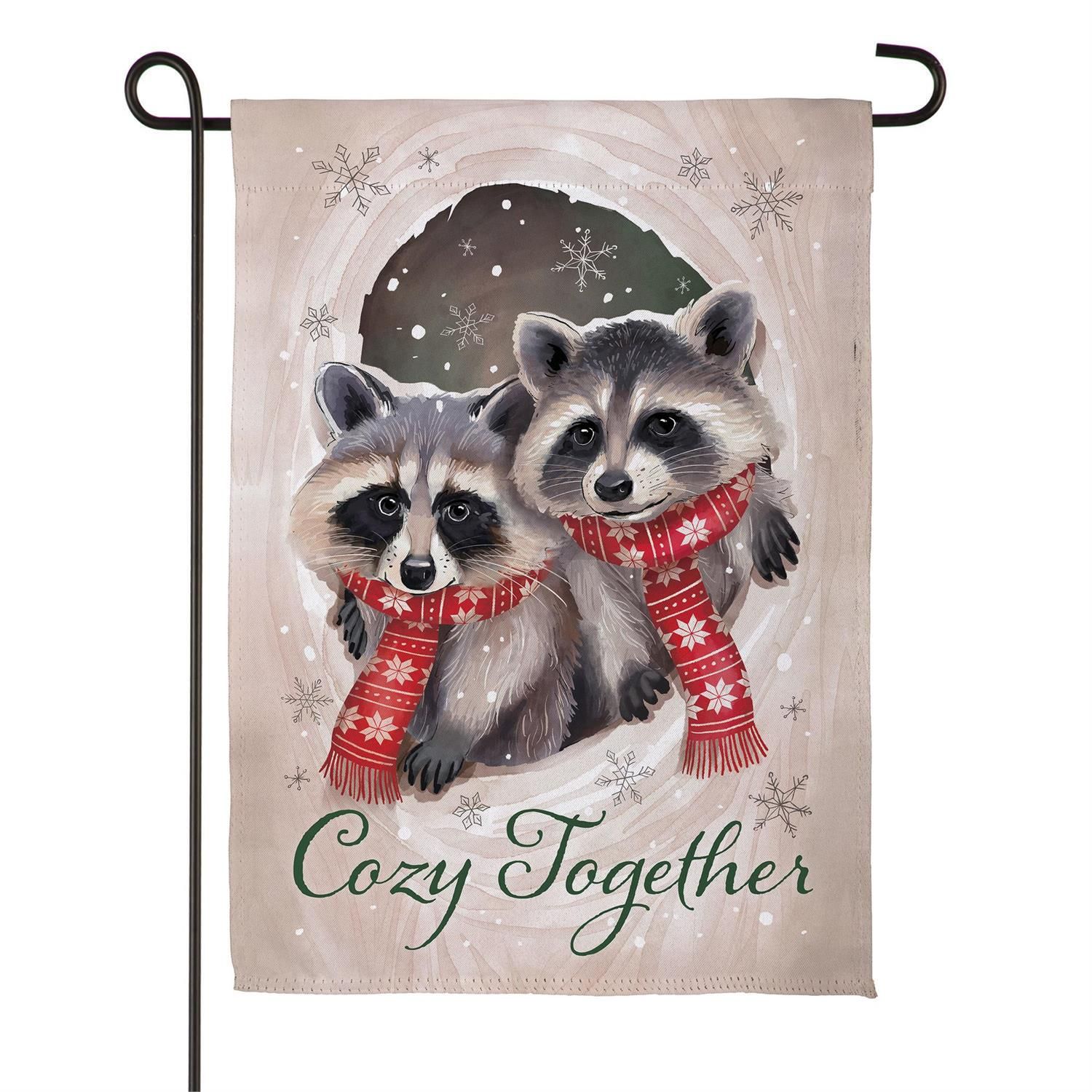 Suede Garden Flag - Winter Grove Raccoons