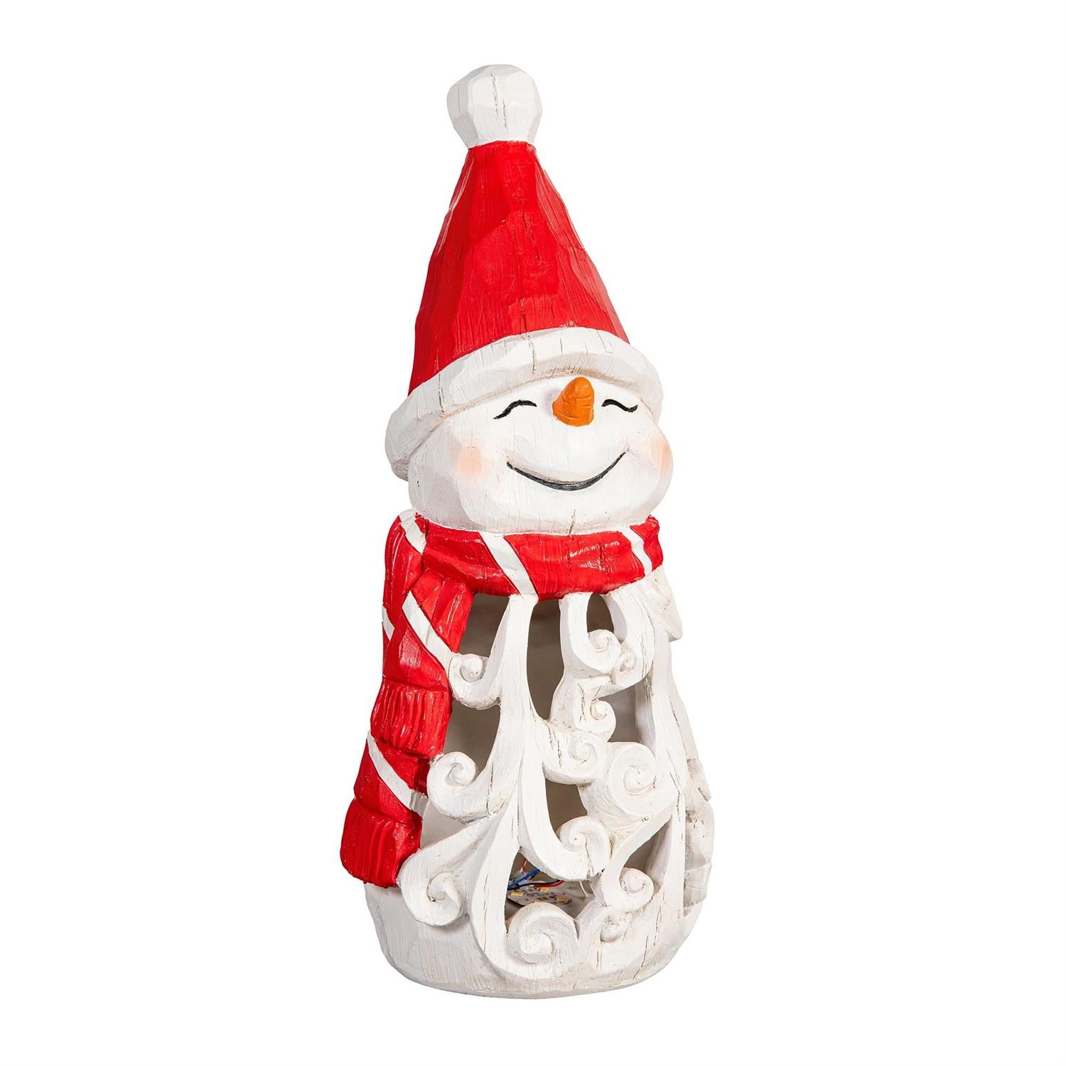 Garden Statue - LED Snowman w/ Hat &amp; Scarf - 16"