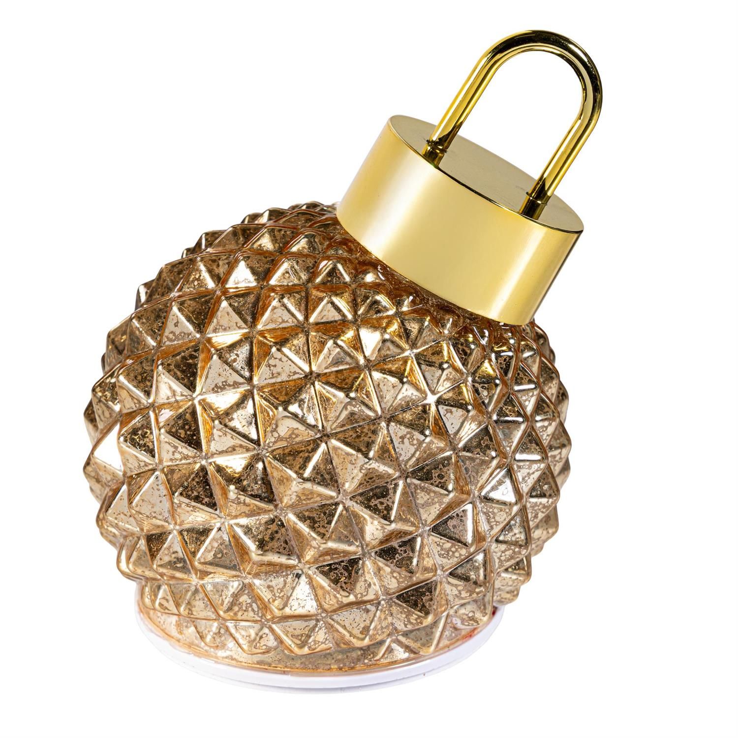 Rotating LED Glass Ornament - 5" X 6" - Gold