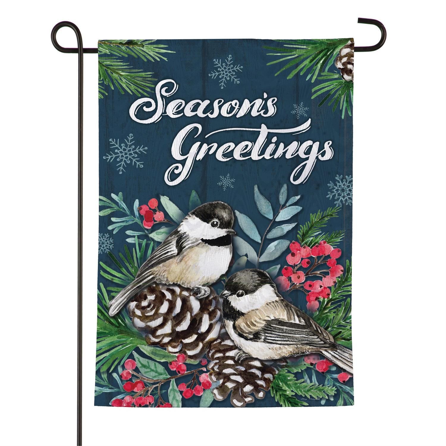 Moire Garden Flag - Seasonal Chickadee Couple