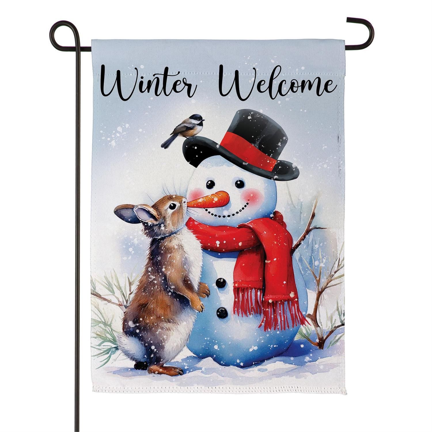 Suede Garden Flag - Snowman &amp; Friends