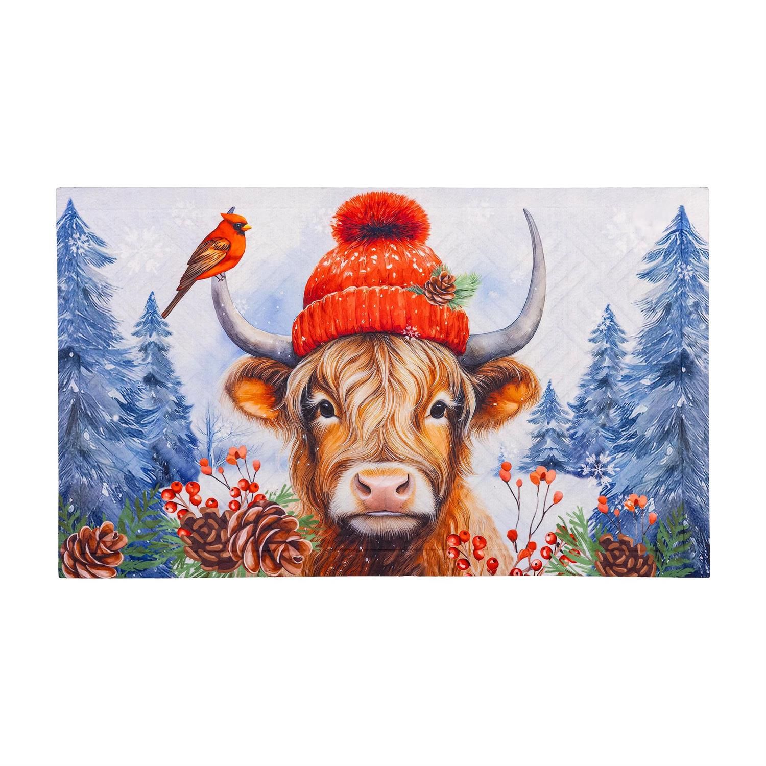 Embossed Mat - Bundled Up Highland Cow