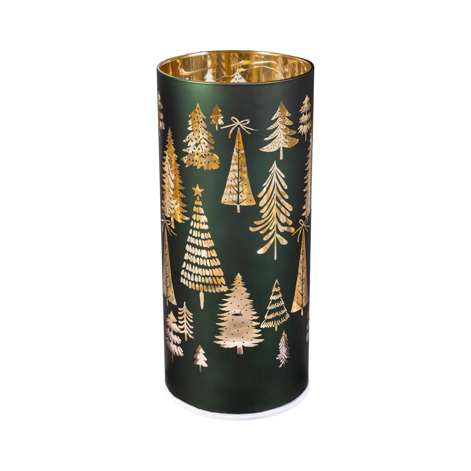 Rotating LED Vase - 8" - Shades of Emerald Trees