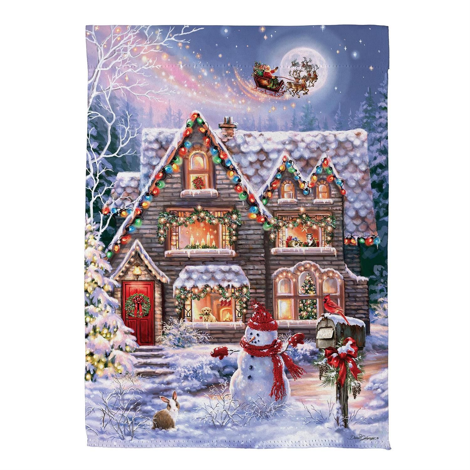 Suede Garden Flag - Colorful Christmas House