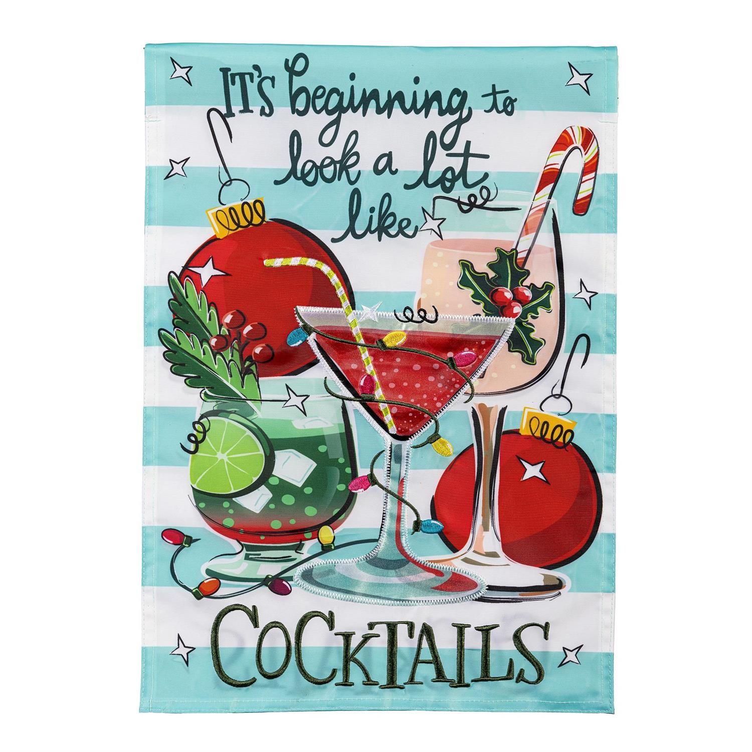 Applique Garden Flag - Christmas Cocktails