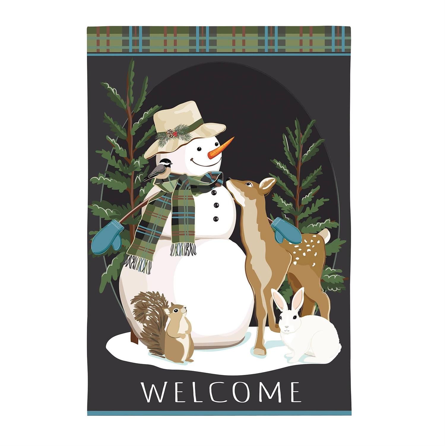 Applique House Flag - Woodland Snowman and Friends