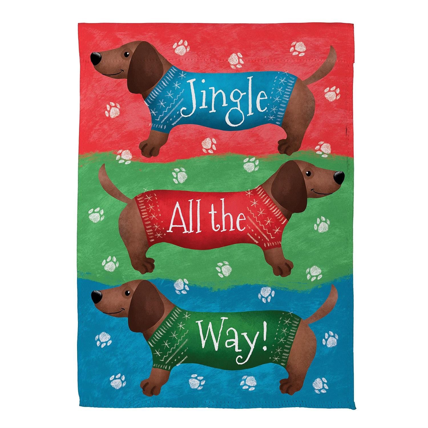 Suede Garden Flag - Jingle All the Way Dachshund