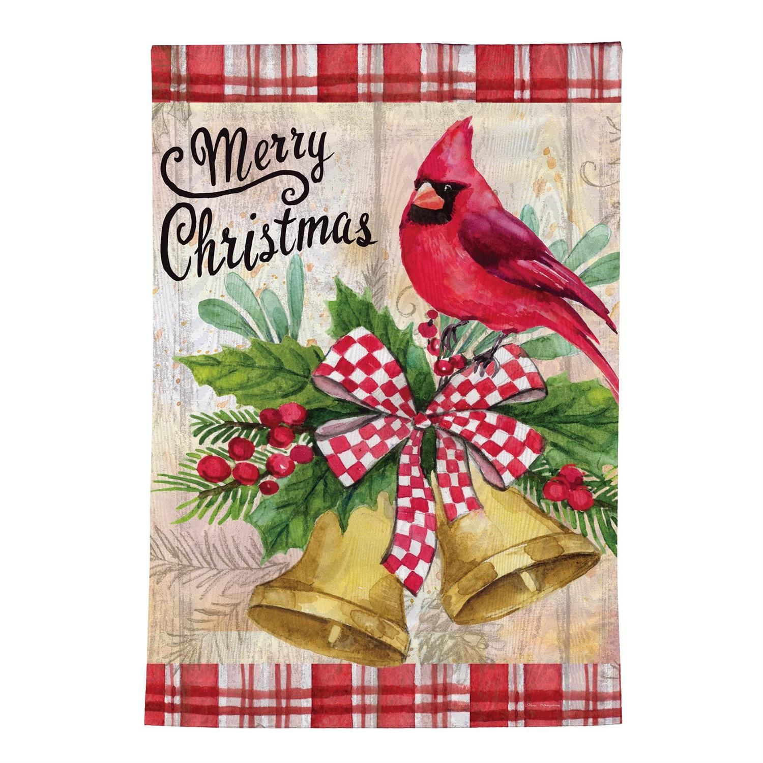 Moire Garden Flag - Christmas Bells Cardinal