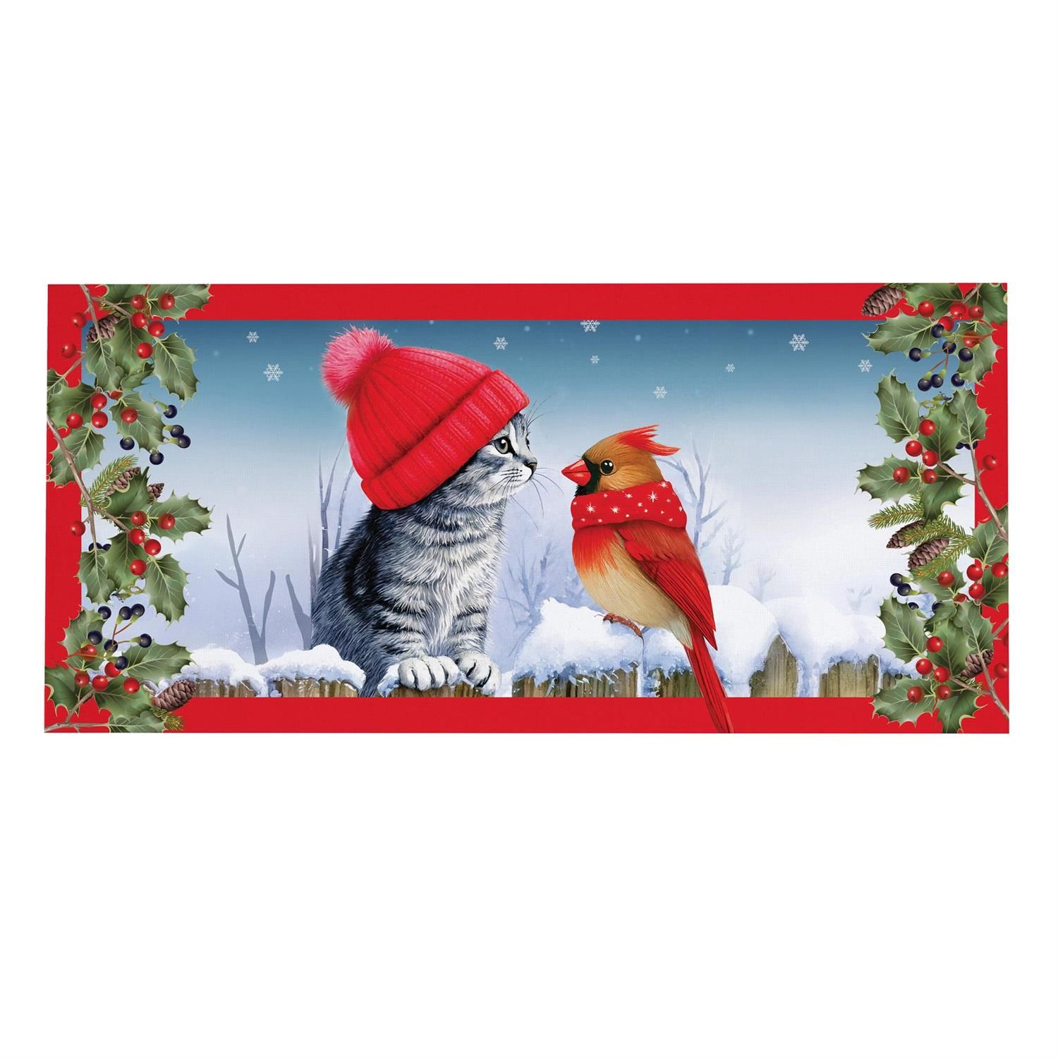 Sassafras Switch Mat - Kitten &amp; Cardinal Winter Friends