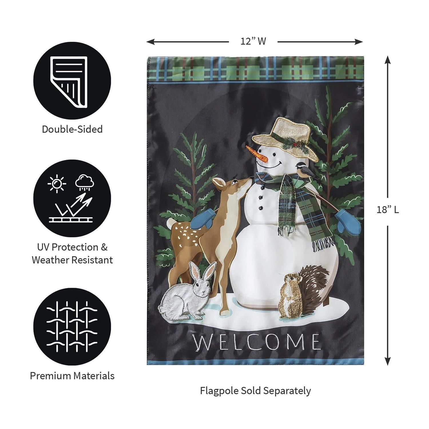 Applique Garden Flag - Woodland Snowman and Friends