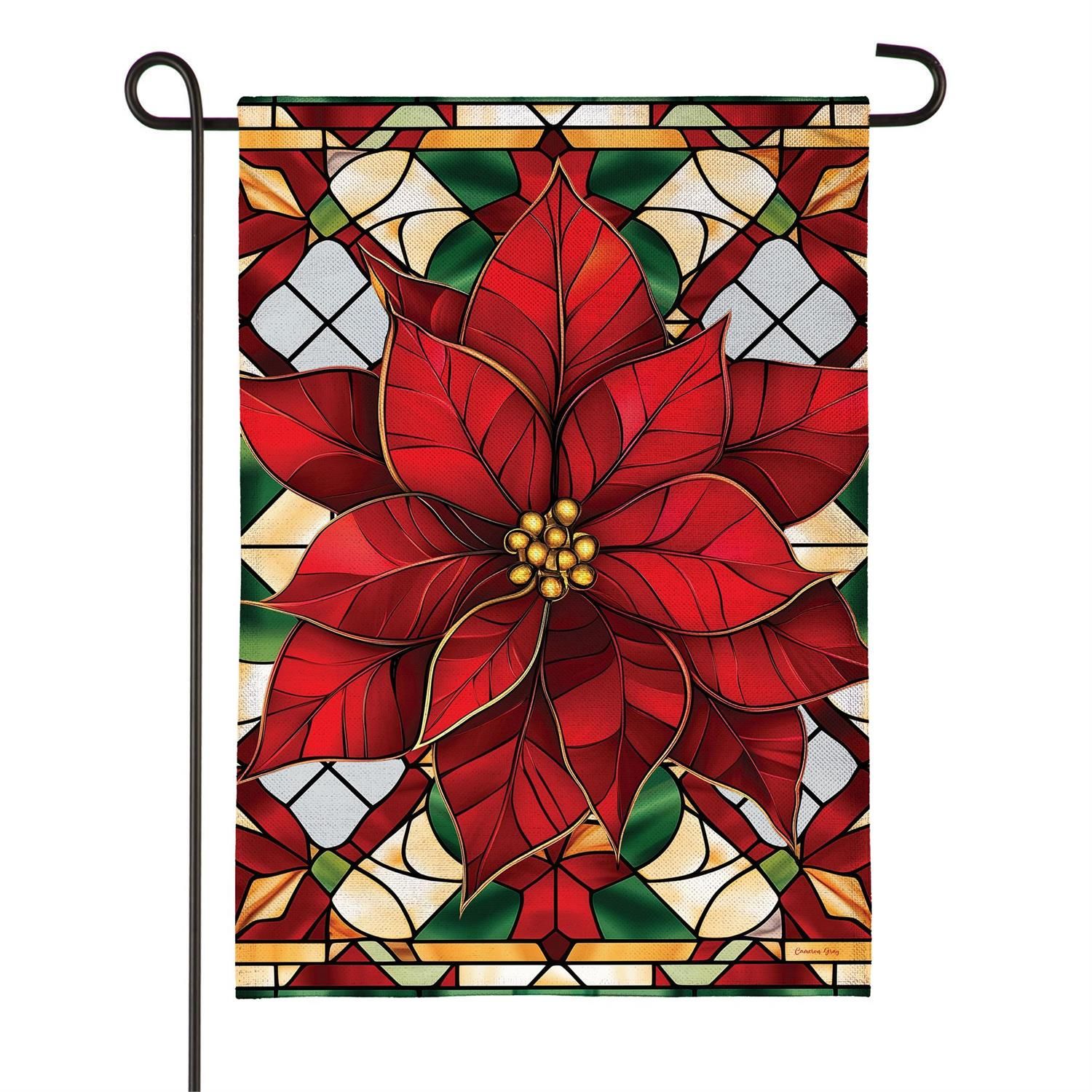 Burlap Garden Flag - Stained Glass Poinsettia