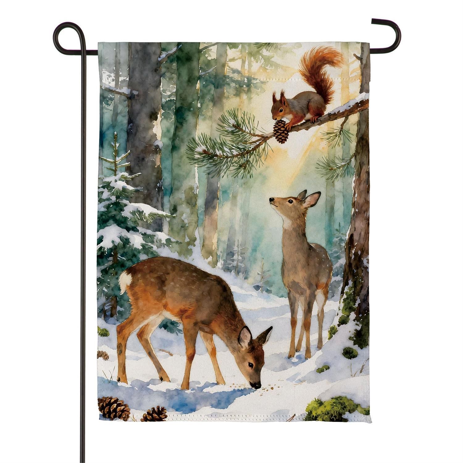 Suede Garden Flag - Winter Forest Friends