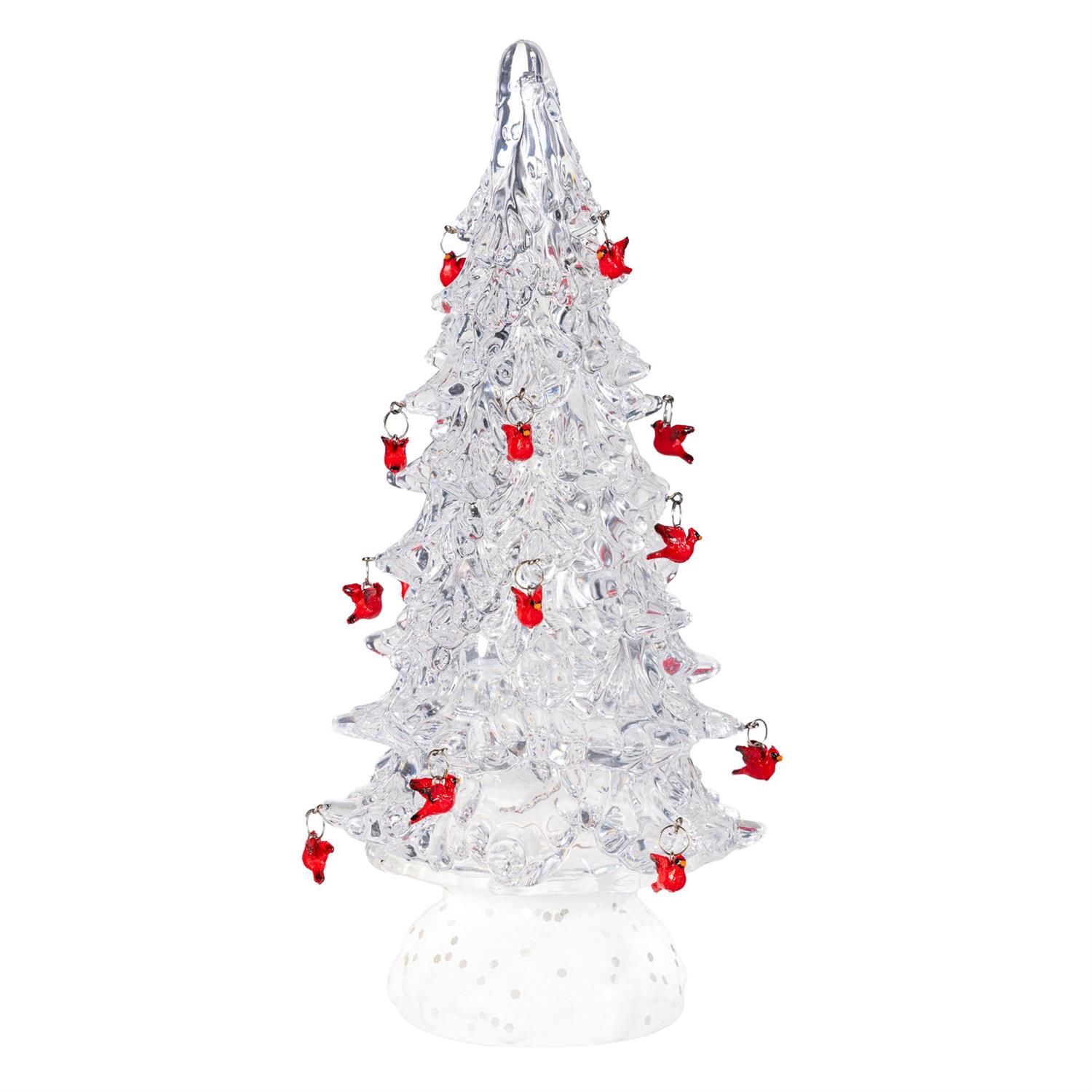 Rotating LED Tree w/ Cardinals - 12" - White