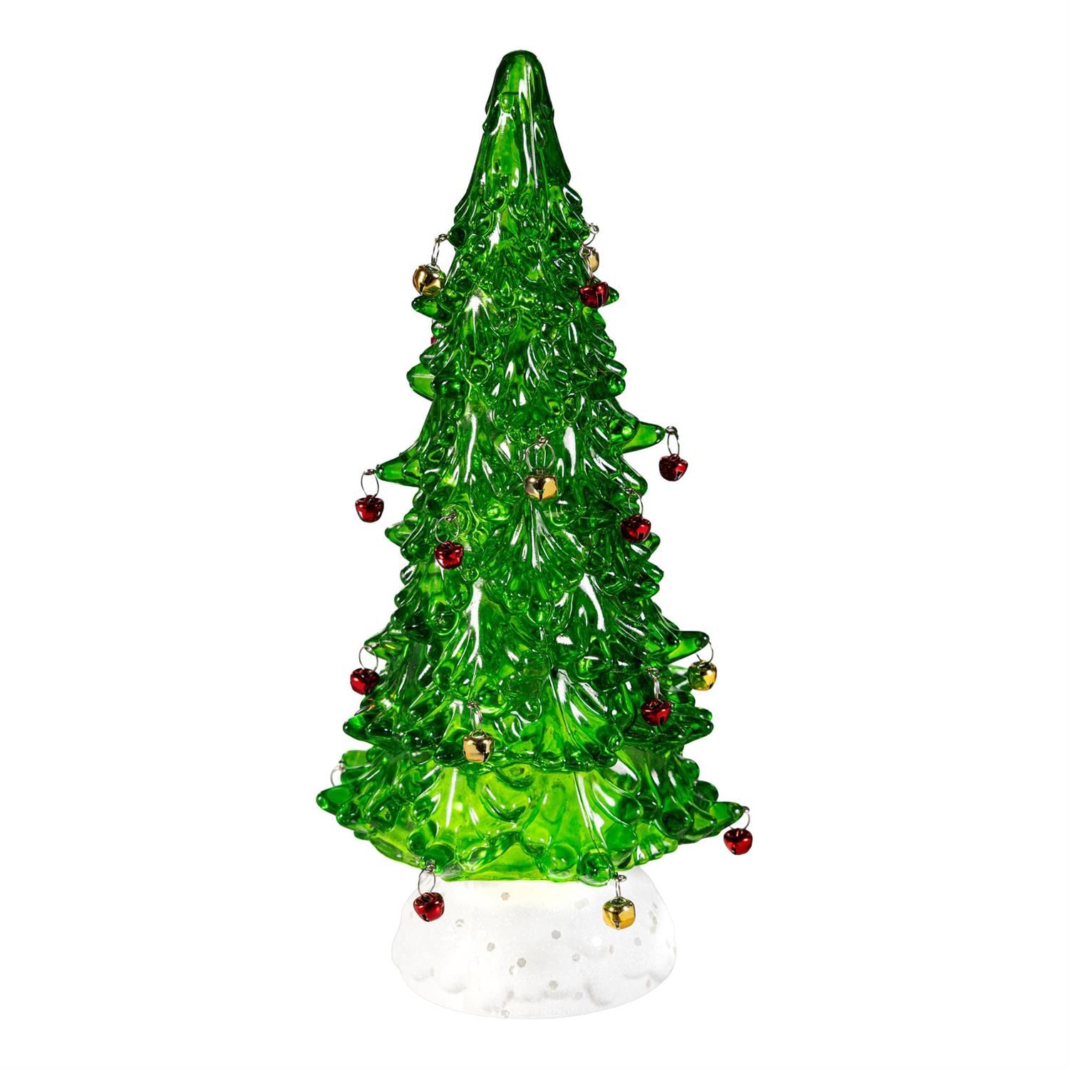 Rotating LED Tree w/ Mini Ornaments - 12" - Green