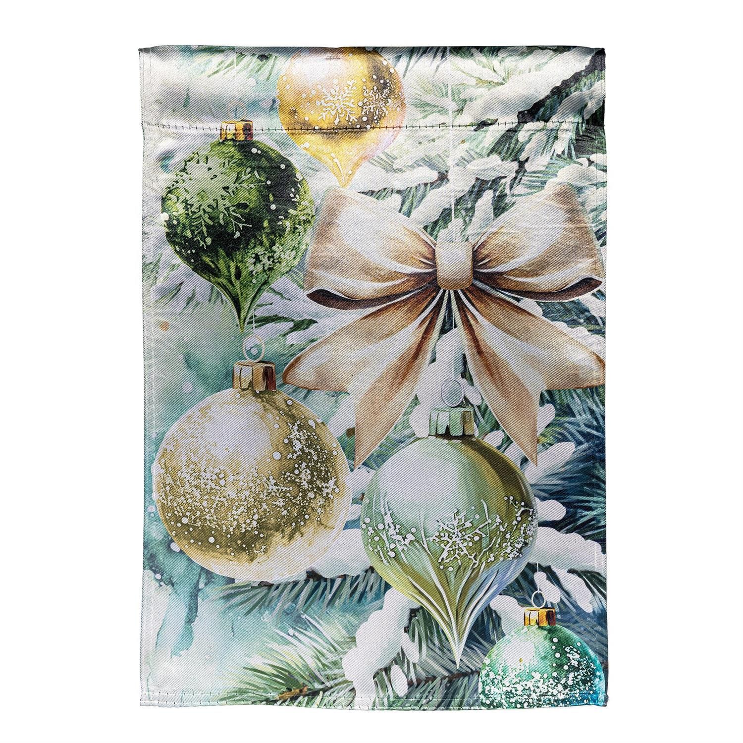 Lustre Garden Flag - Flocked Green &amp; Gold Ornaments