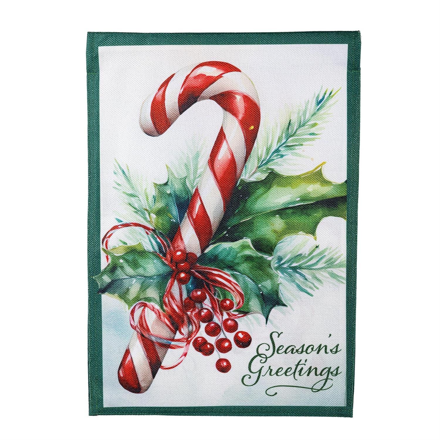 Burlap Garden Flag - Season's Greetings Candy Cane