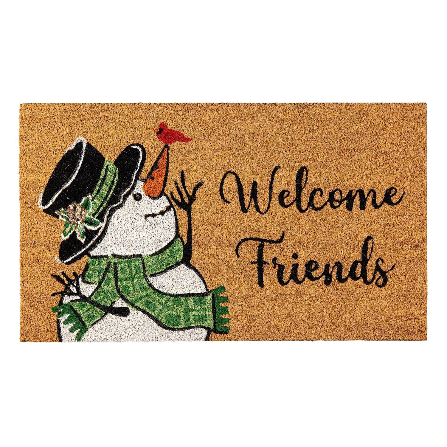 Coir Mat - Snowman and Chickadee