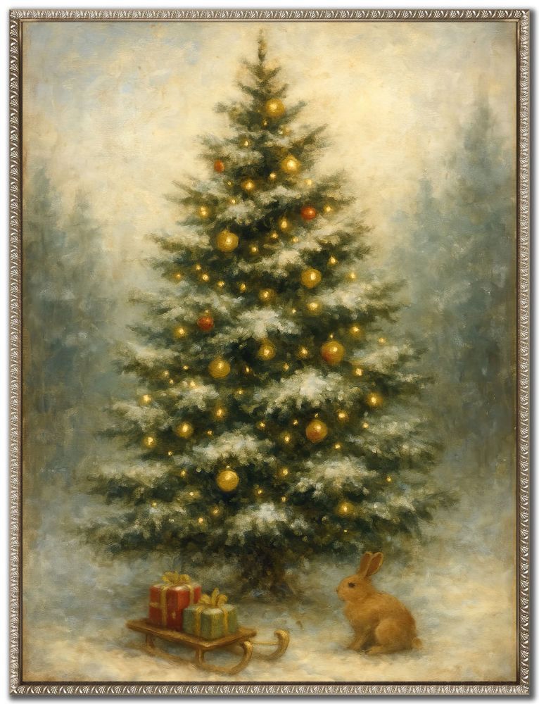 Christmas Tree and Rabbit - 18" X 24"