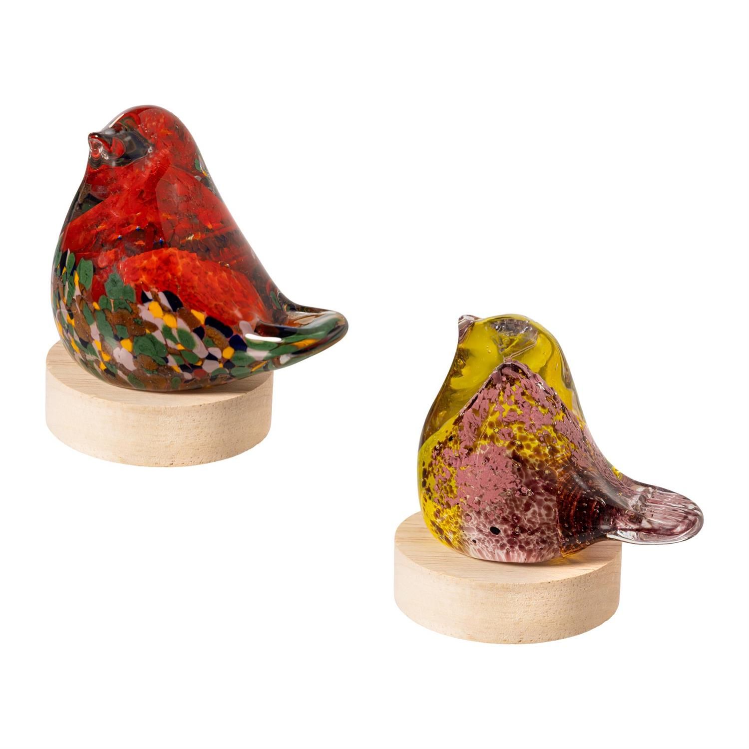 Snowbirds LED Glass Bird w/ Wood Base - 4" - 2 Styles - Sold Individually