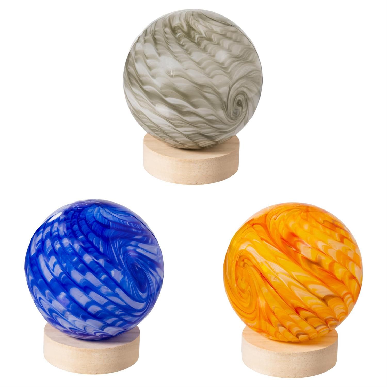 Art Glass Globe w/ LED &amp; USB - 4.5" - 3 Styles - Sold Individually