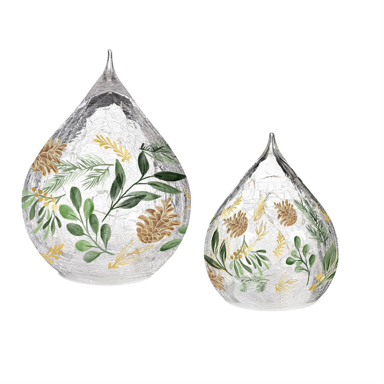 Glass LED Teardrop w/ Pinecones