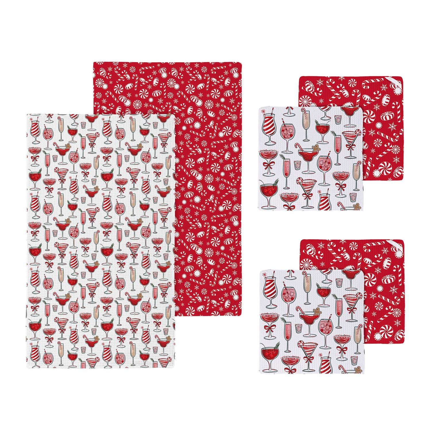 Quick Dry Kitchen Towel Gift Set - Sugar and Stripes - 1 Towel, 2 Dishcloths