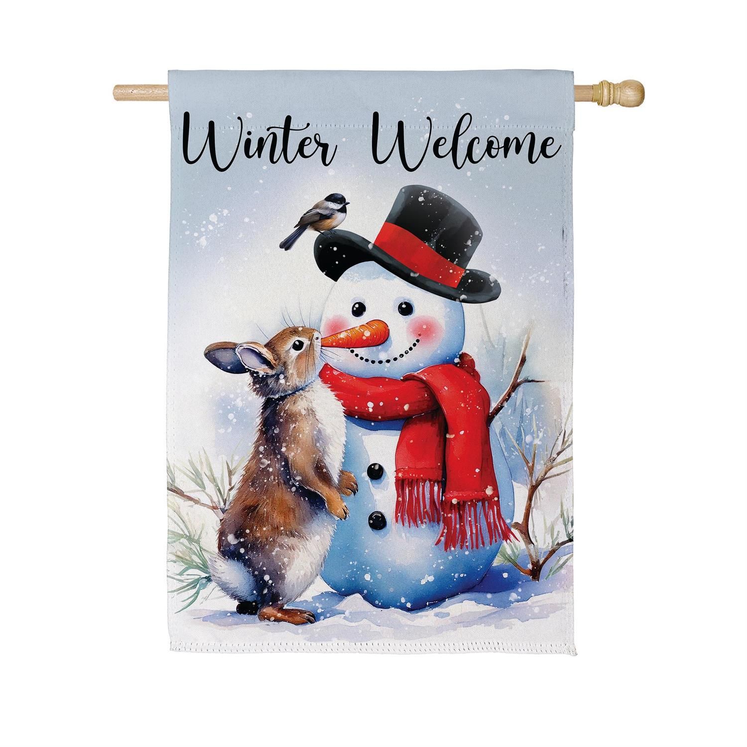 Suede House Flag - Snowman and Friends