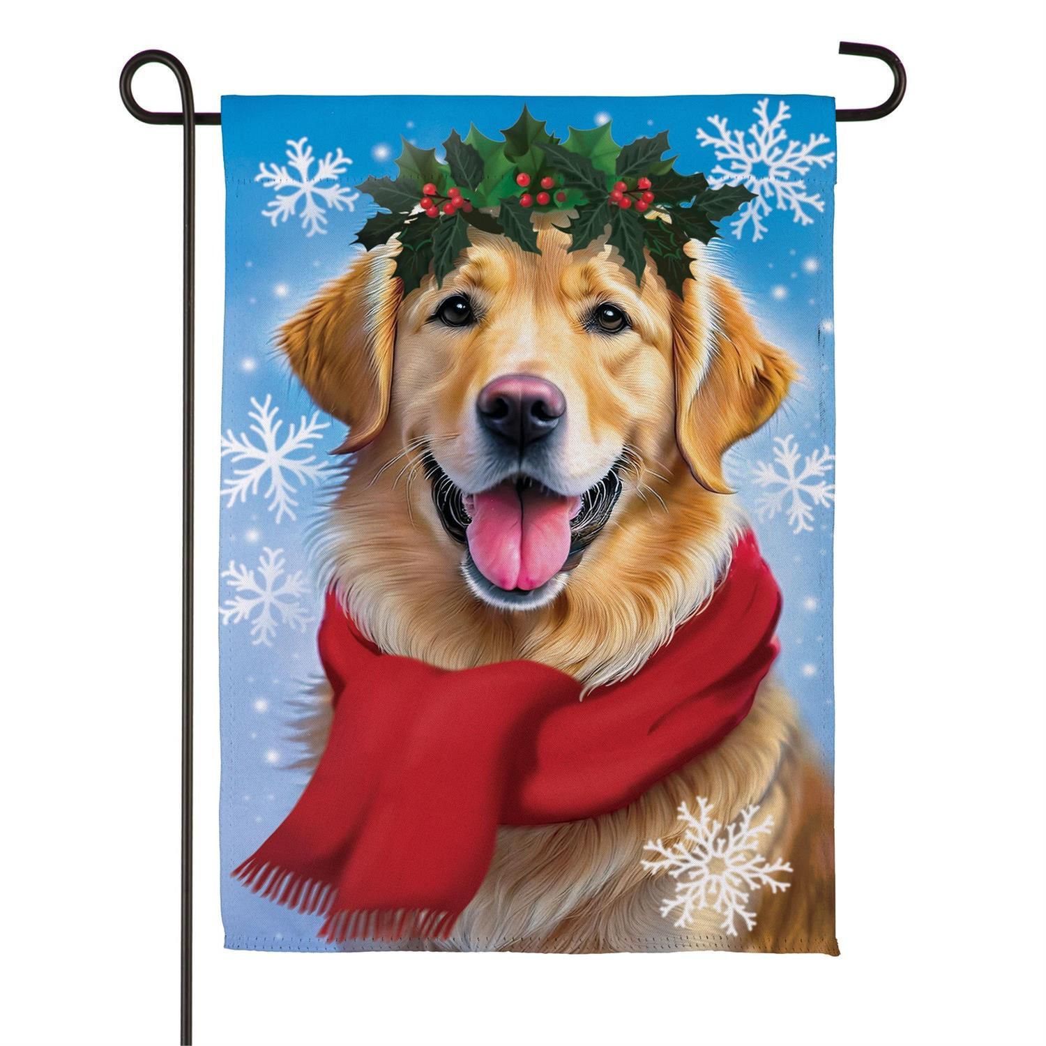 Suede Garden Flag - Happy Winter Golden Retriever
