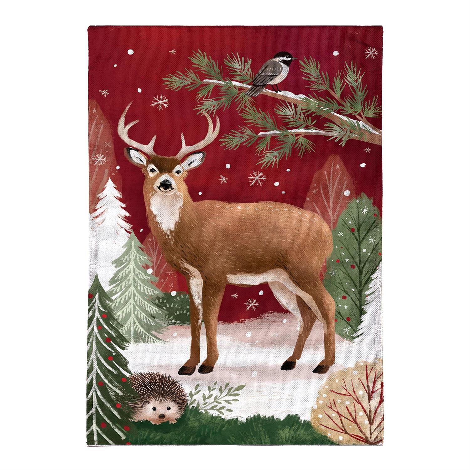 Burlap Garden Flag - Woodland Storybook Reindeer