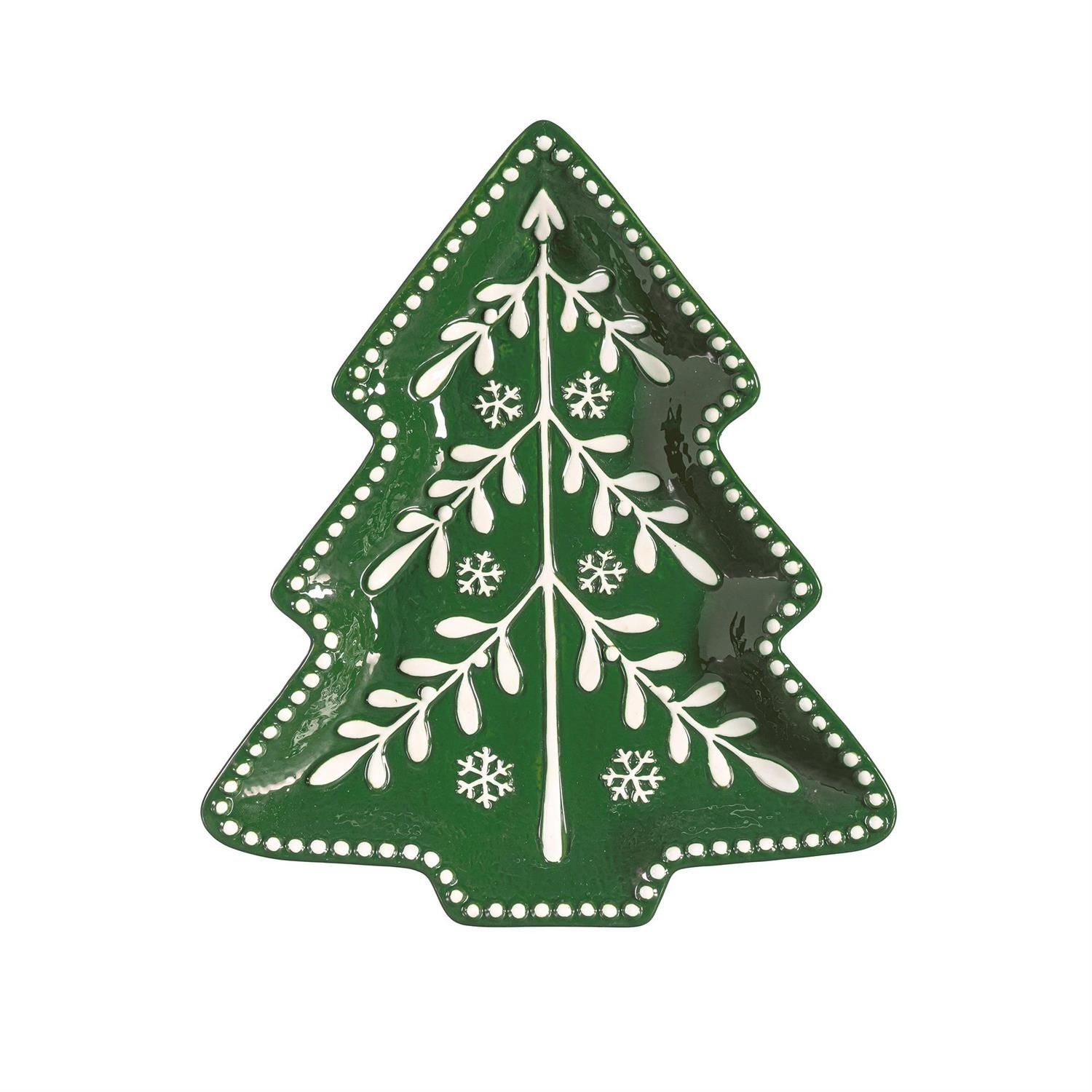 Tree Embossed Ceramic Plate - 9.5" - Green