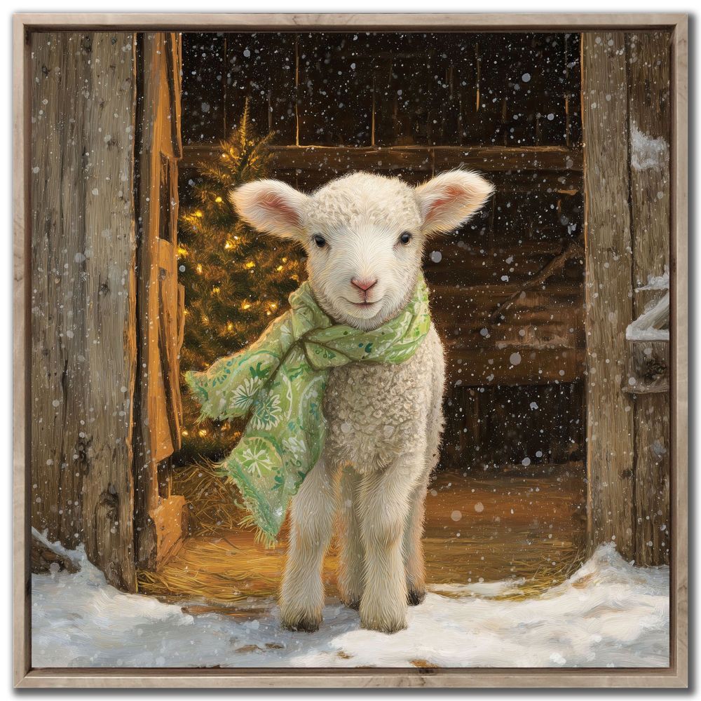 Christmas Lamb Barn - 24" X 24"