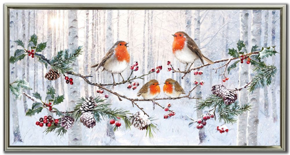 Robins In Winter Forest - 18" X 36"