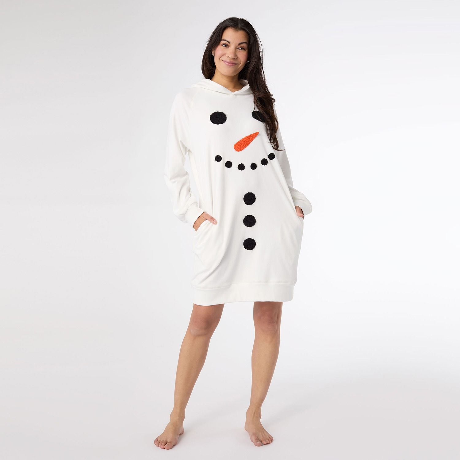 Snug Haven Snowman Hoodie Dress, Color: White, Size: X-Small