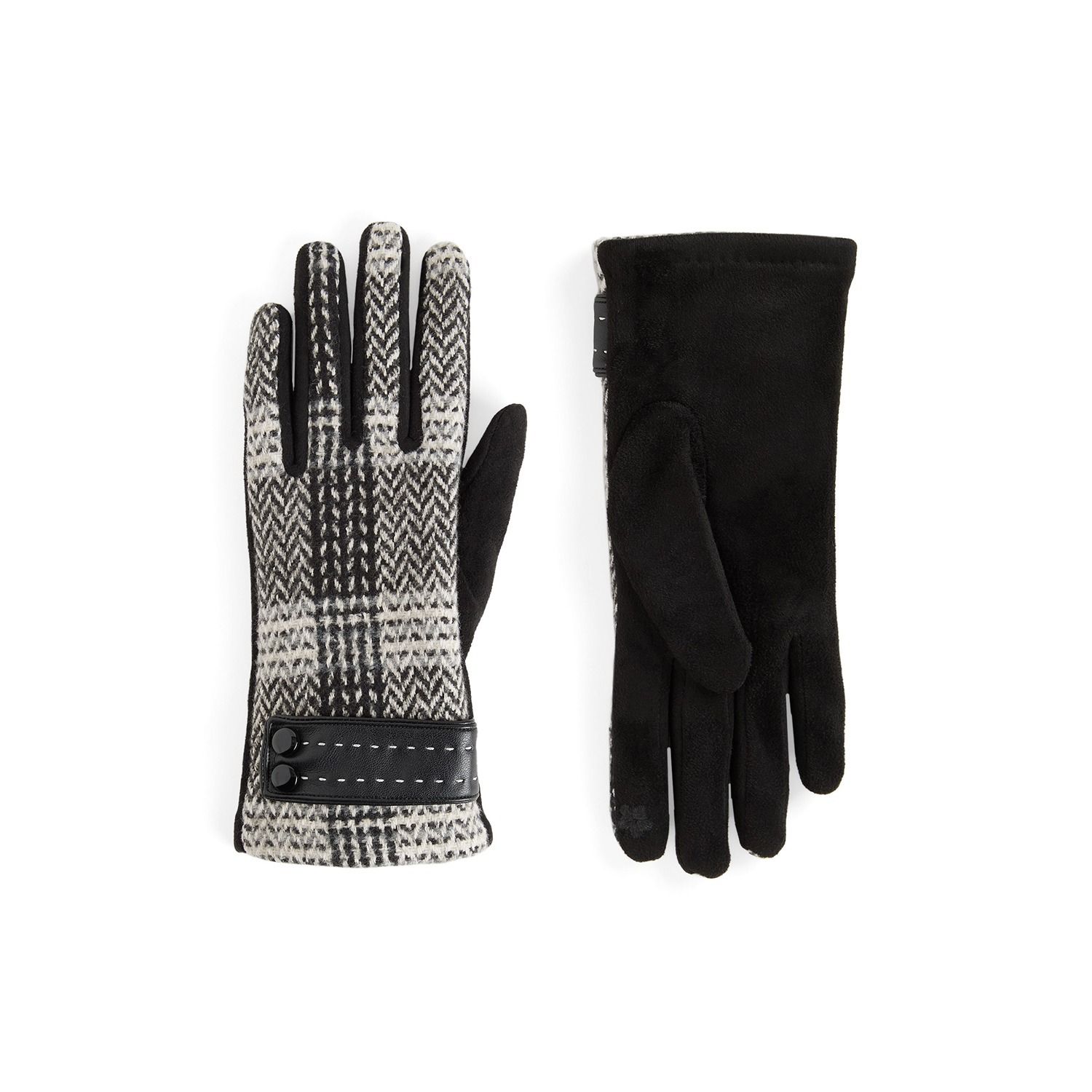 Zig Zag Plaid Touchscreen Gloves - Black