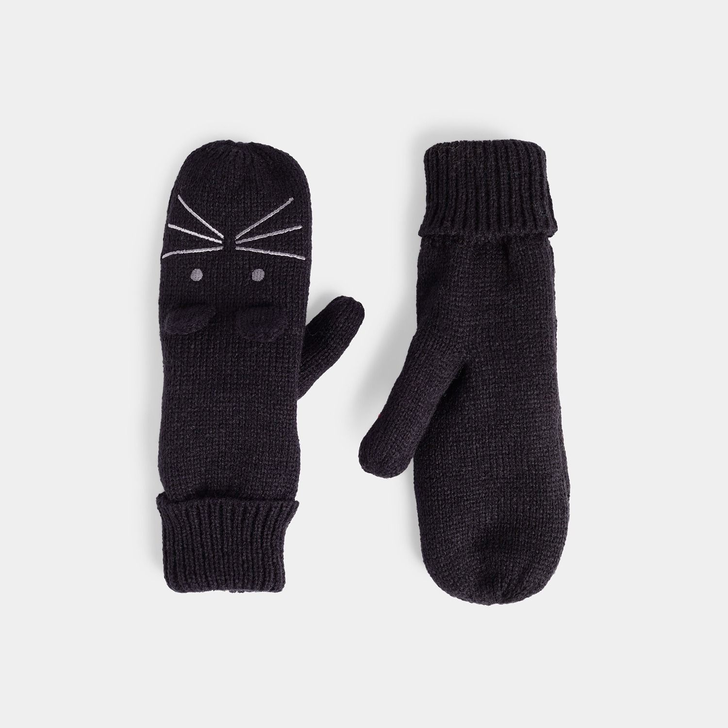 Kitty Ears Knit Mittens - Black