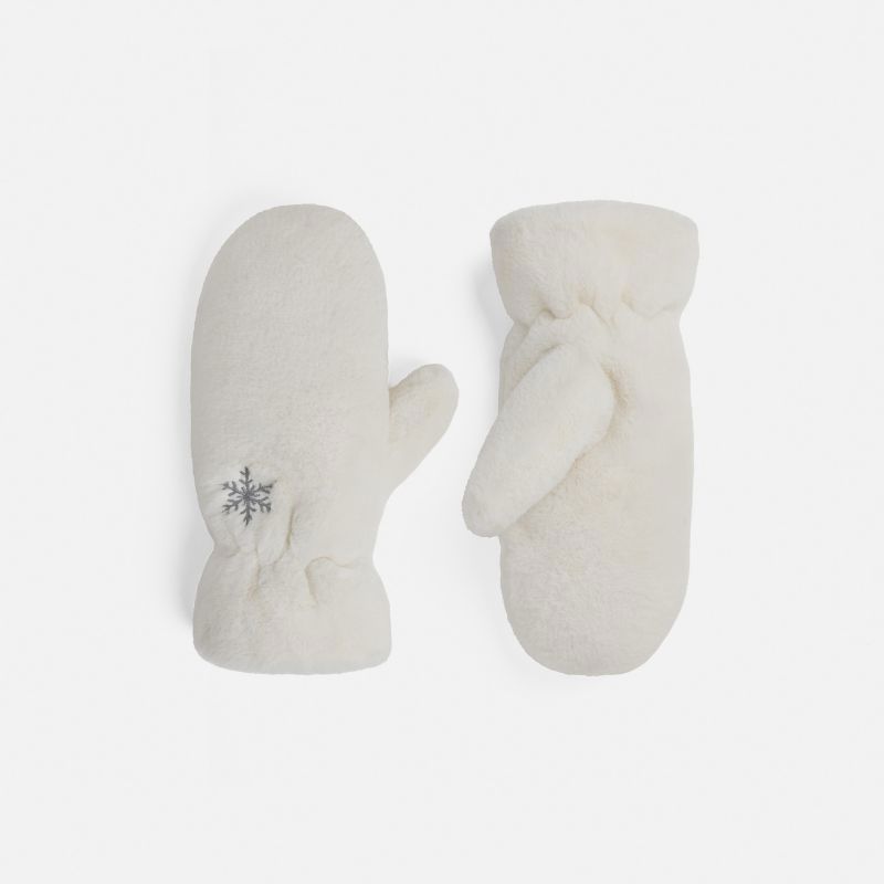 Embroidered Snowflake Mitten, Color: Winter White