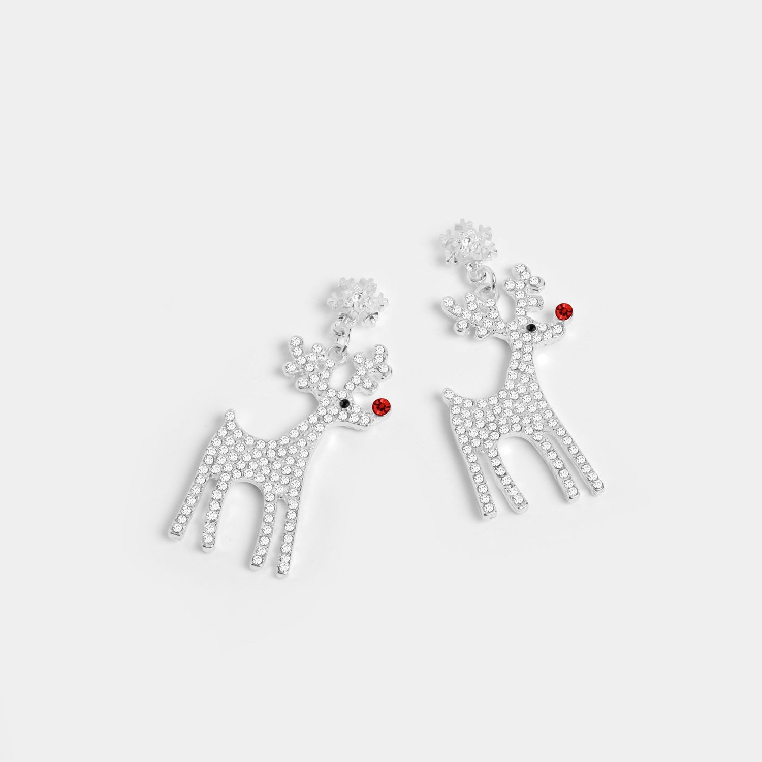 Whispers - Holiday Rudolf Reindeer Earrings - Silver