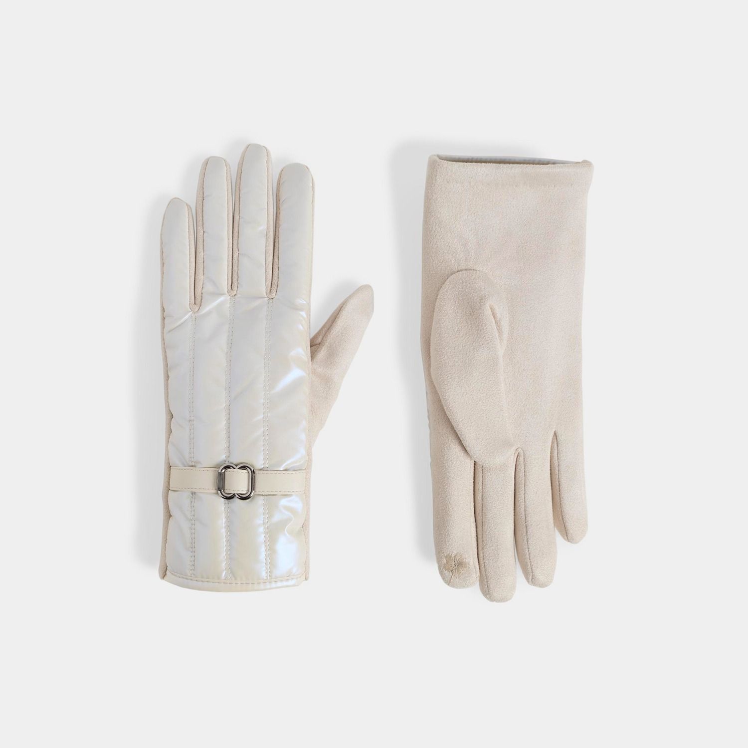 Vertical Puffer Touchscreen Gloves, Color: Cream