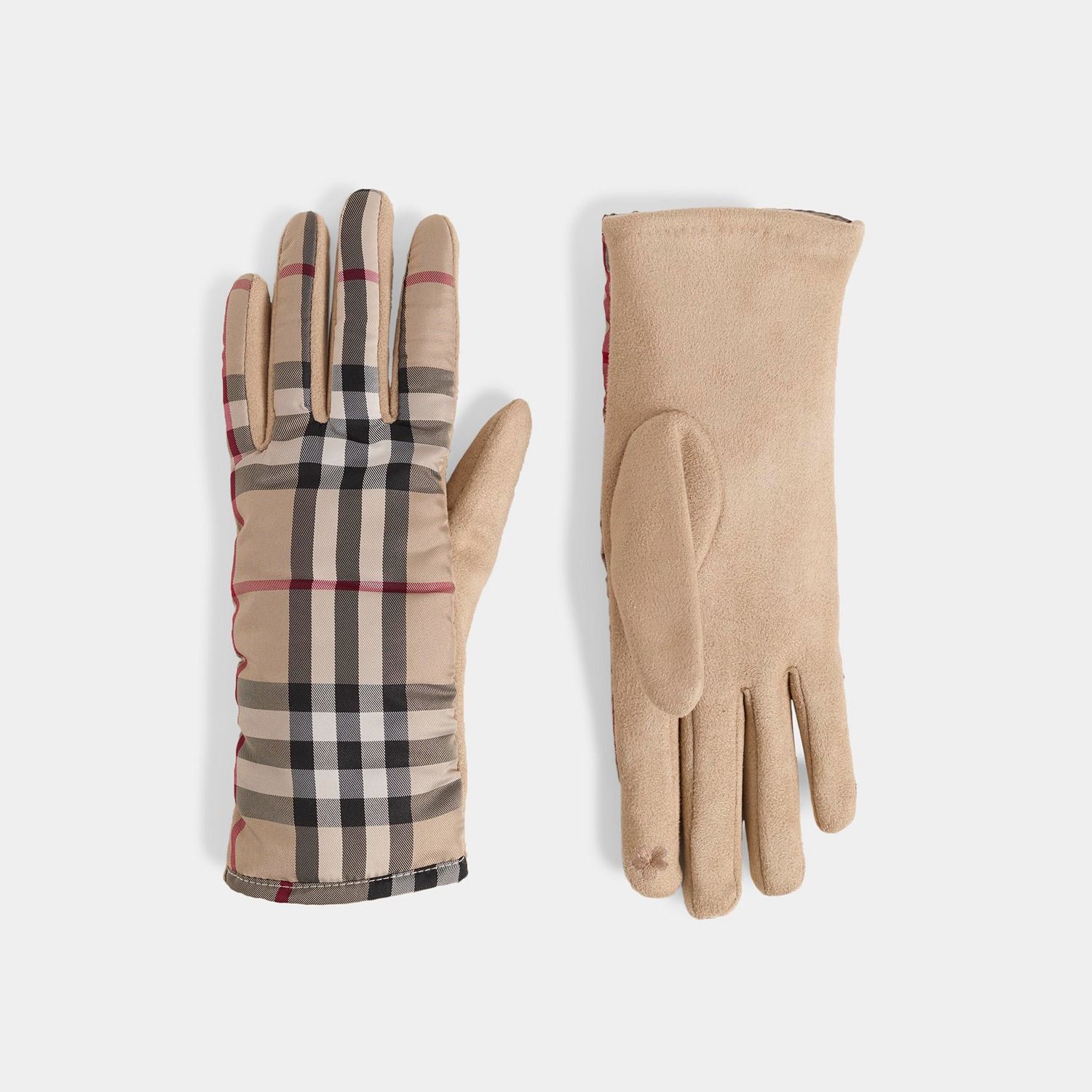 Brilliant Plaid Touchscreen Gloves, Color: Light Tan