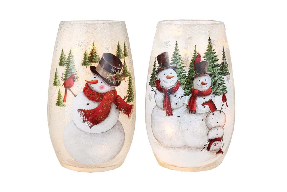 Pre-Lit Small Vase - 3.25" X 5.25" - Snowman Fun - 2 Styles - Sold Individually