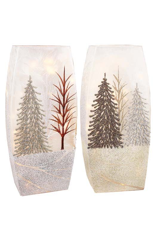 Pre-Lit Glass Vase - 5" X 2.25" X 12" - Winter Wonderland - 2 Styles - Sold Individually