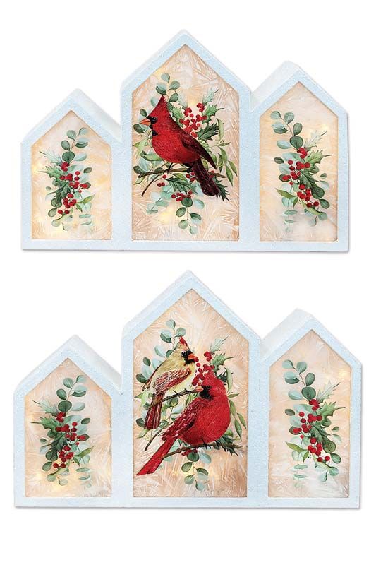Pre-Lit 3 Glass Panel Decor - 12" X 2.5" X 8.5" - Cardinal Christmas - 2 Styles - Sold Individually
