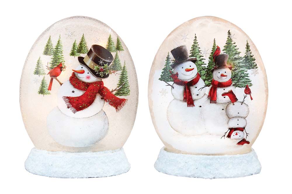 Small Pre-Lit Oval Orb w/ Base - 4.5" X 2" X 5.5" - Snowman Fun - 2 Styles - Sold Individually