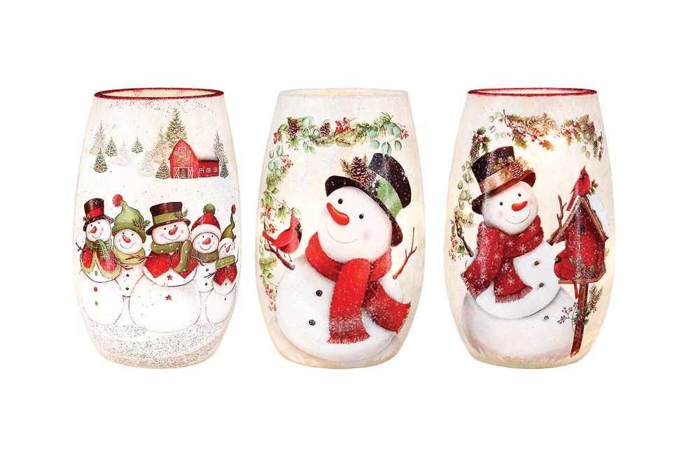 Pre-Lit Small Vase - 3.25" X 5.25" - Happy Snowman - 3 Styles - Sold Individually