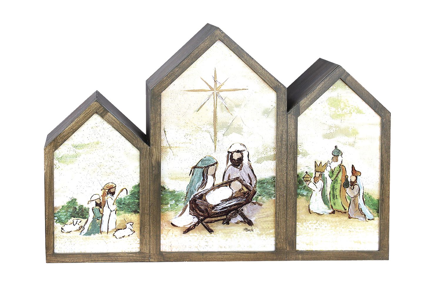 Pre-Lit 3 Glass Panel Decor - 12" X 2.5" X 8.5" - Nativity