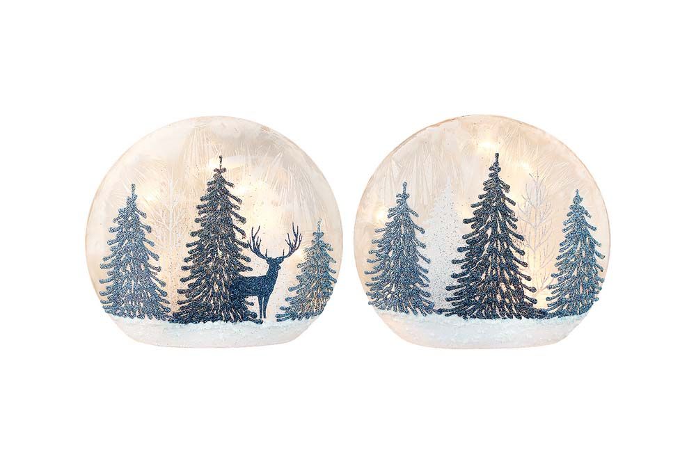 Small Pre-Lit Round Orb - 7" X 6.25" - Winter Blue Forest - 2 Styles - Sold Individually